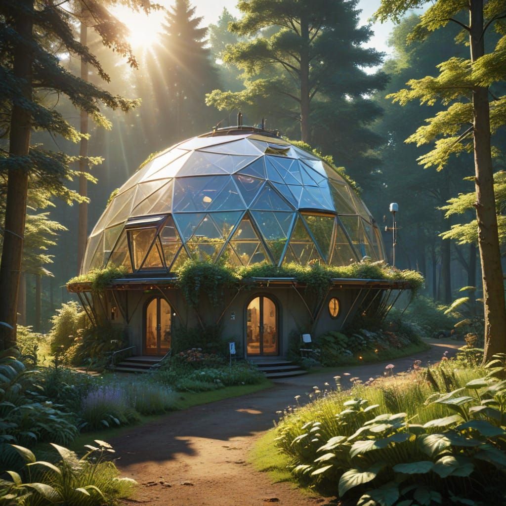 Serene Geodesic Dome House in Lush Forest Setting
