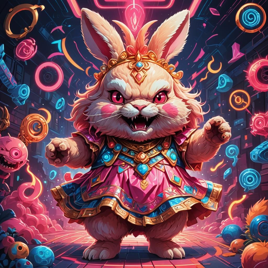 Furry Monster Rabbit Singer in Holographic Astral Style