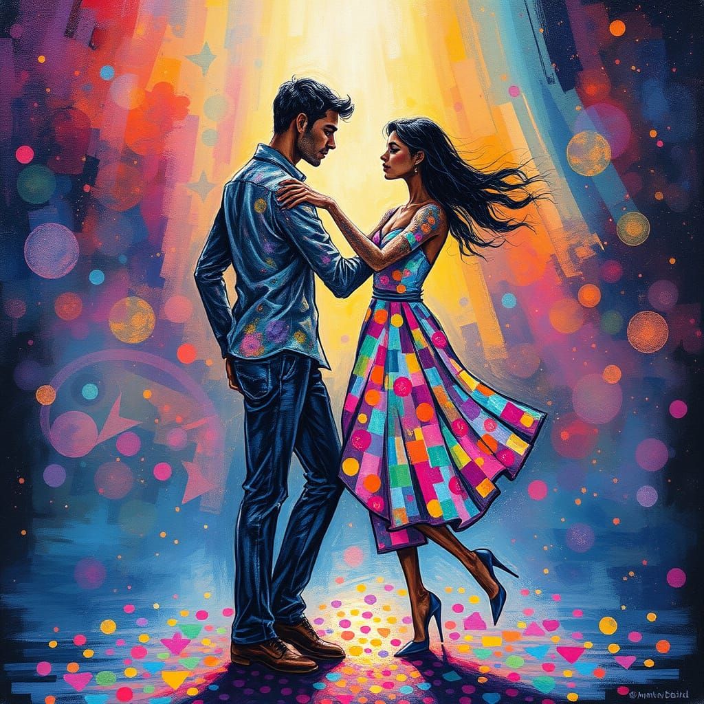 Romantic Dance in Vibrant Impasto Style