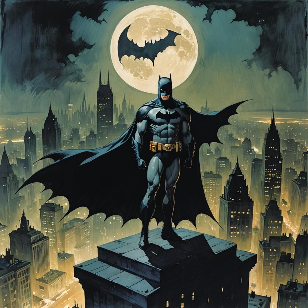 Batman Comic Cover in Sienkiewicz-Frazetta Style