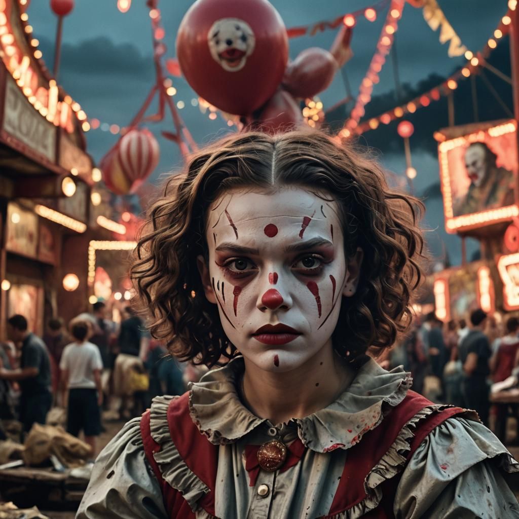 Clown Makeup in Abandoned Carnival: Digital Art
