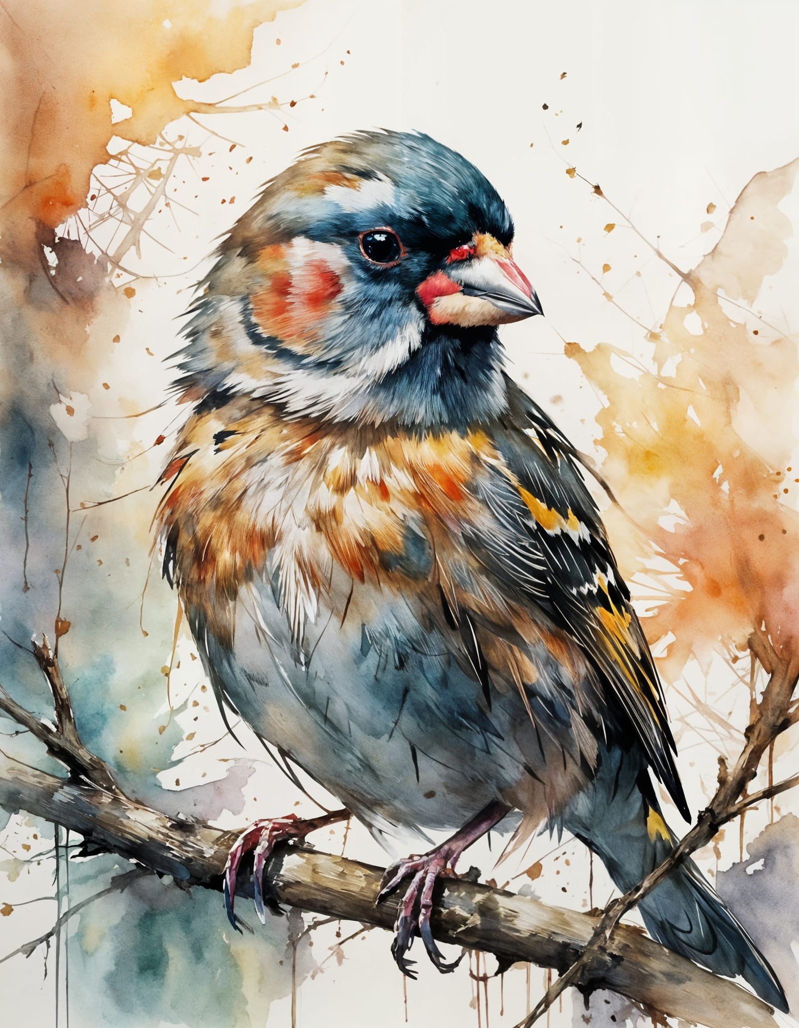 Finch Portrait in Watercolor, Carne Griffiths Style