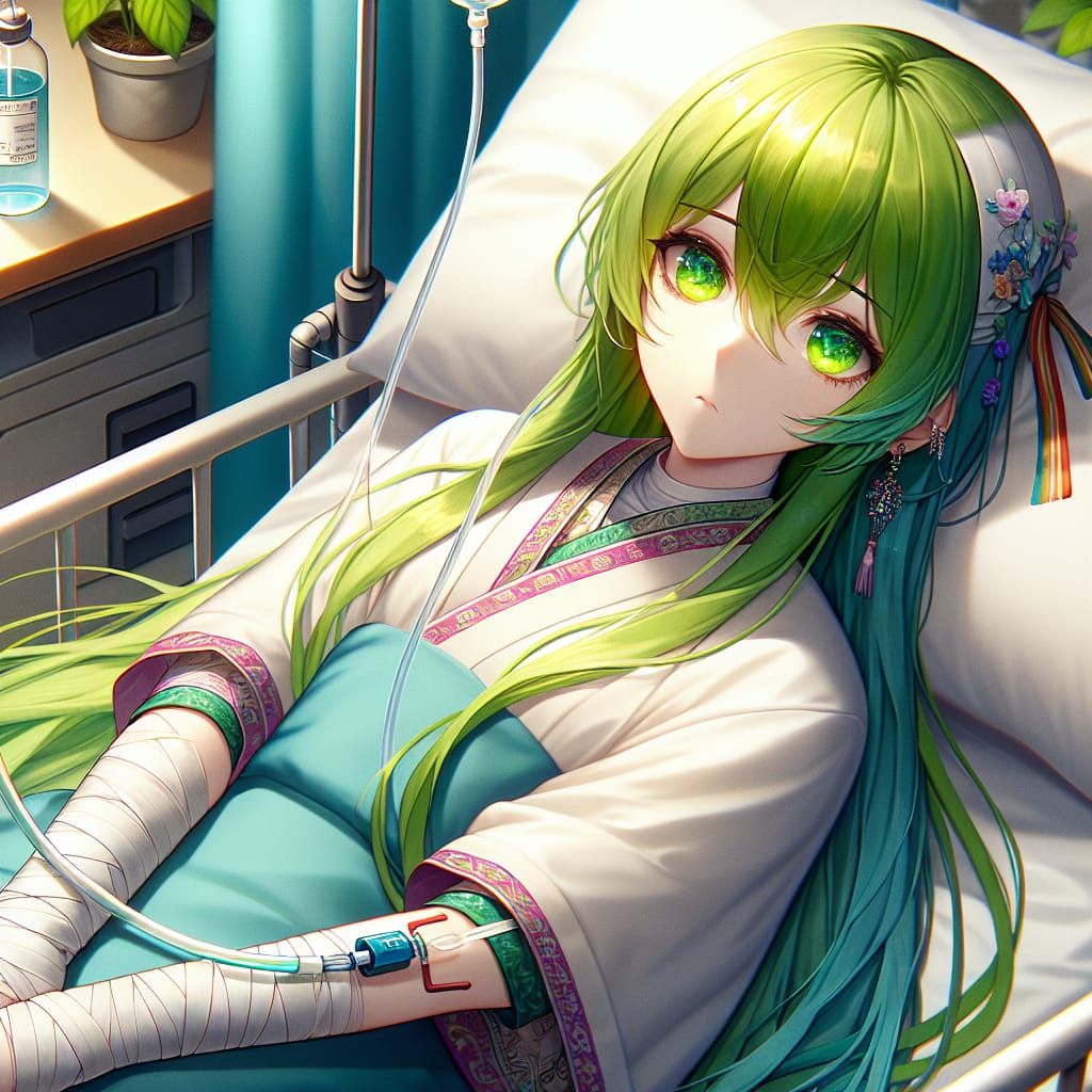 Anime Girl in Hospital Bed: Digital Matte Painting