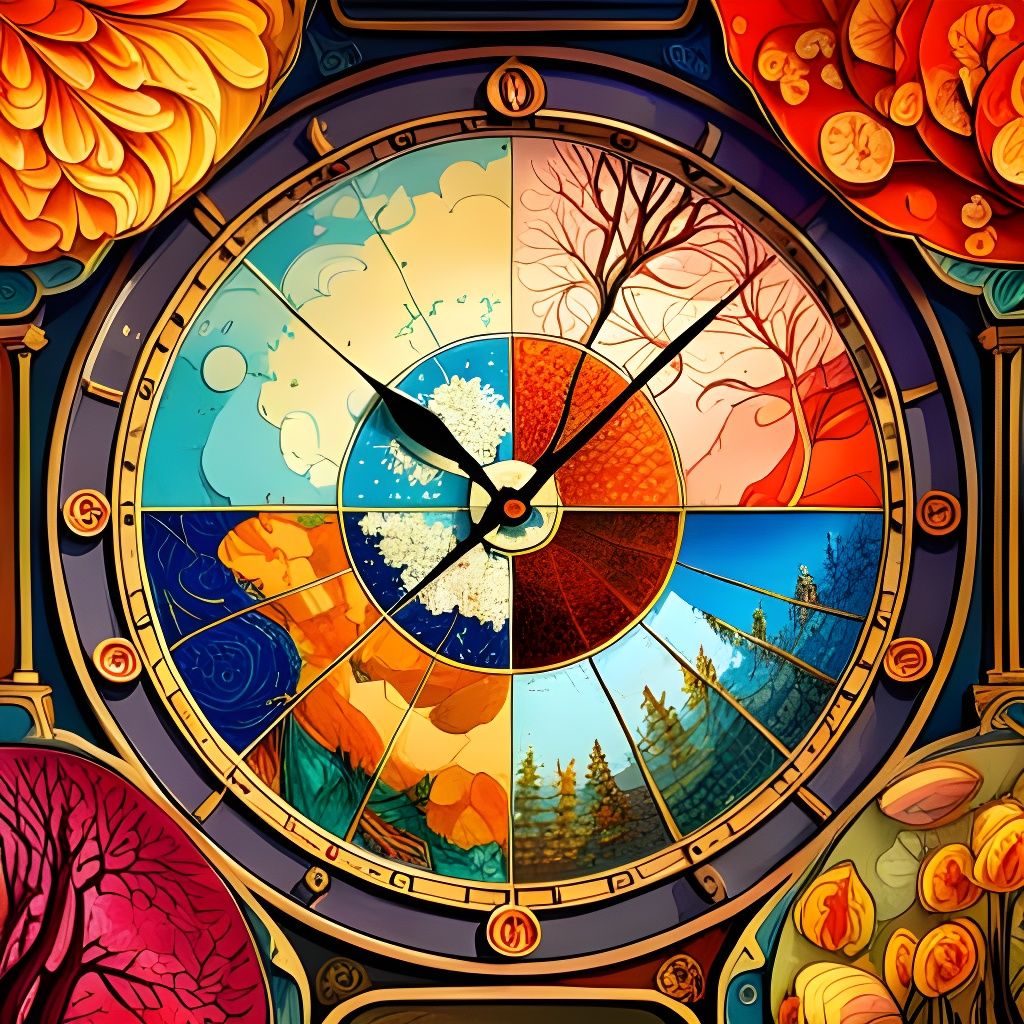 Four Seasons Astronomical Clock: Hyperdetailed Digital Art