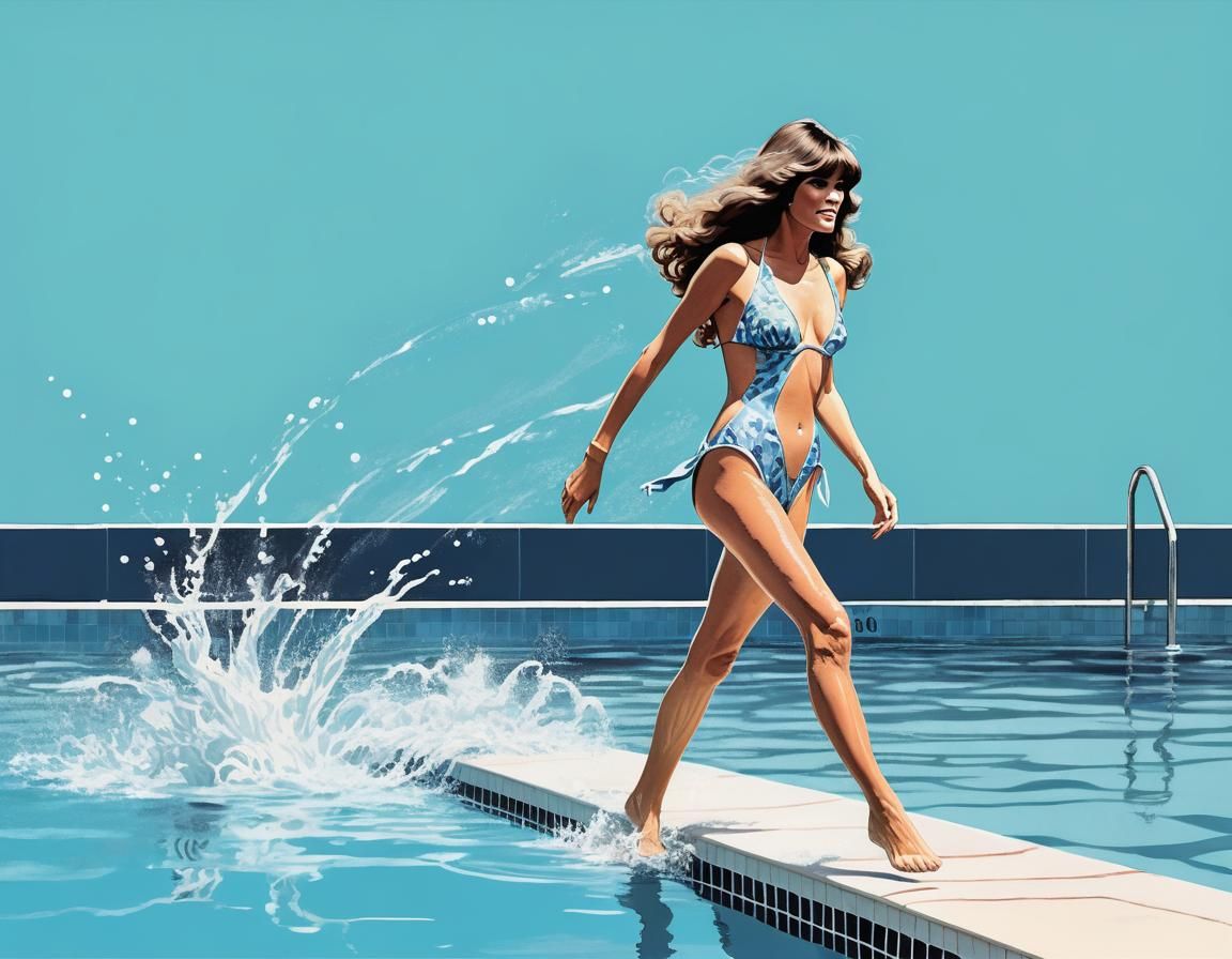 Vibrant Illustration of Woman Walking on Water