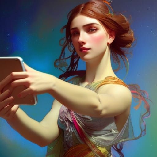 Venus Self-Portrait: Digital Art in Orange and Teal