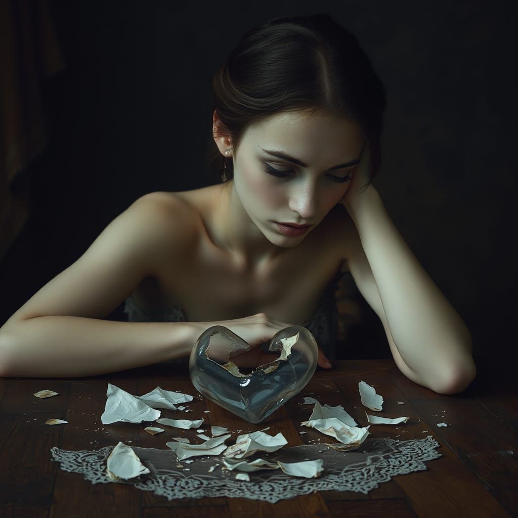 Shattered Heart: A Surreal Porcelain Lament