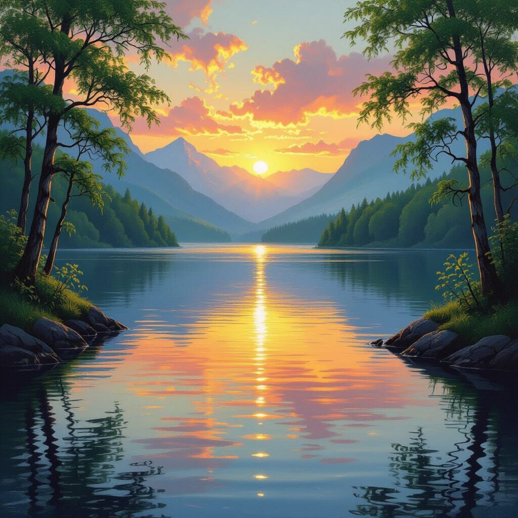 Serene Sunset Over Reflecting Lake