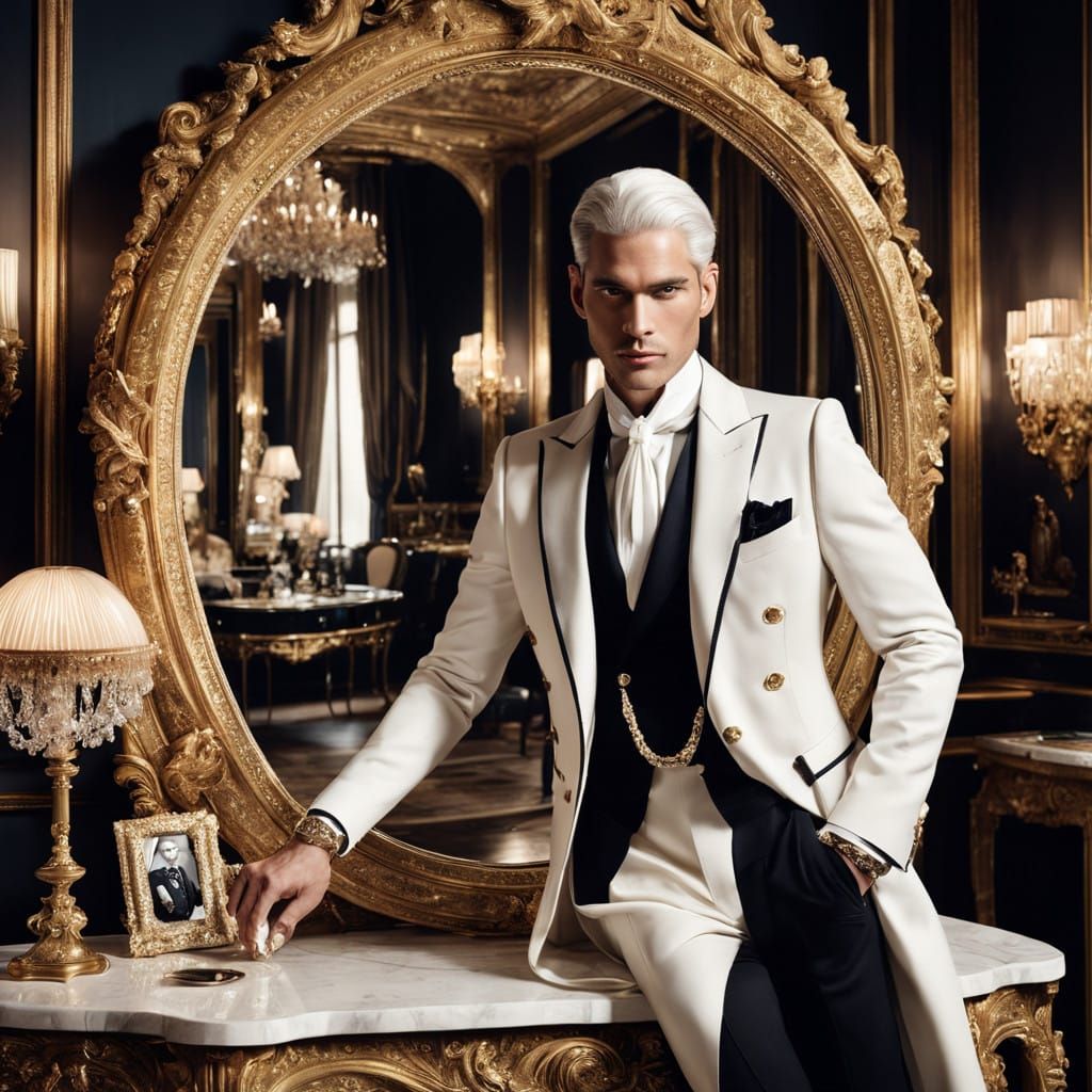 Elegant Parisian Beau Admires His Reflected Glamour