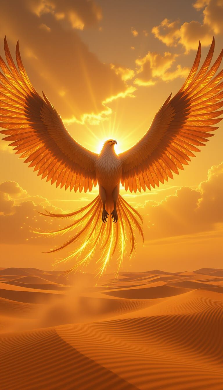 Golden Roc Soaring Above Blazing Desert