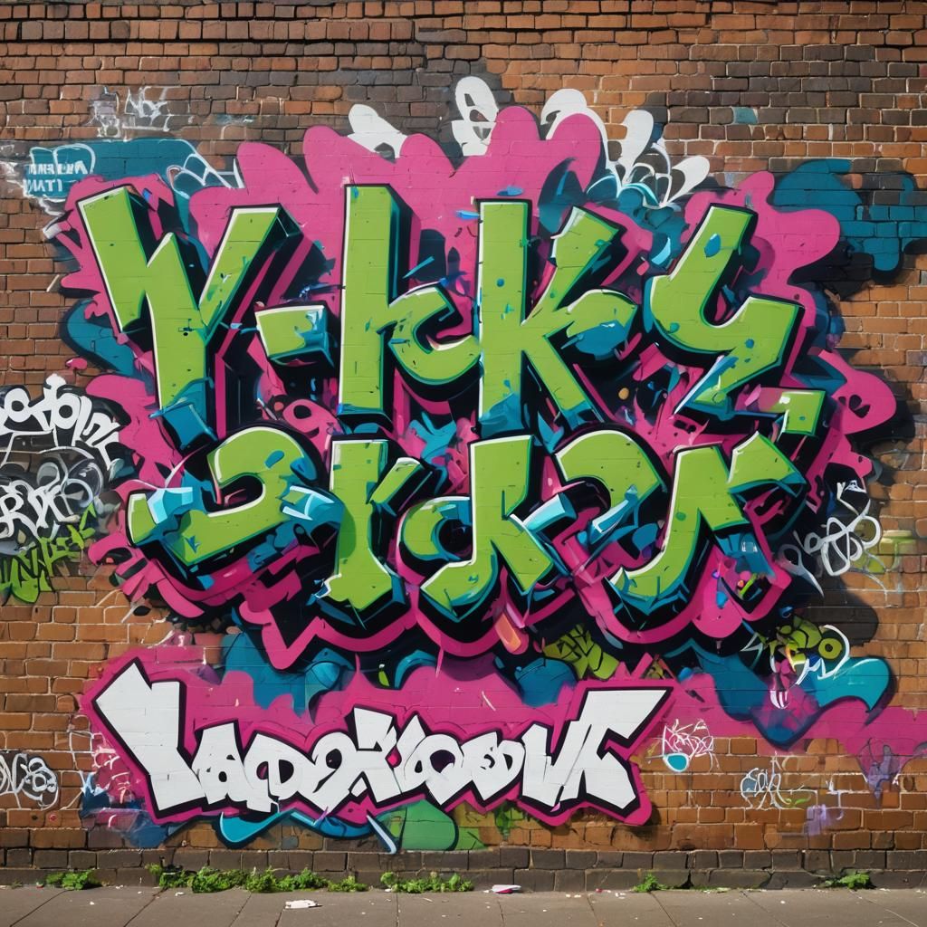 Graffiti Wall with Vicky G Sign in Funk Art Style