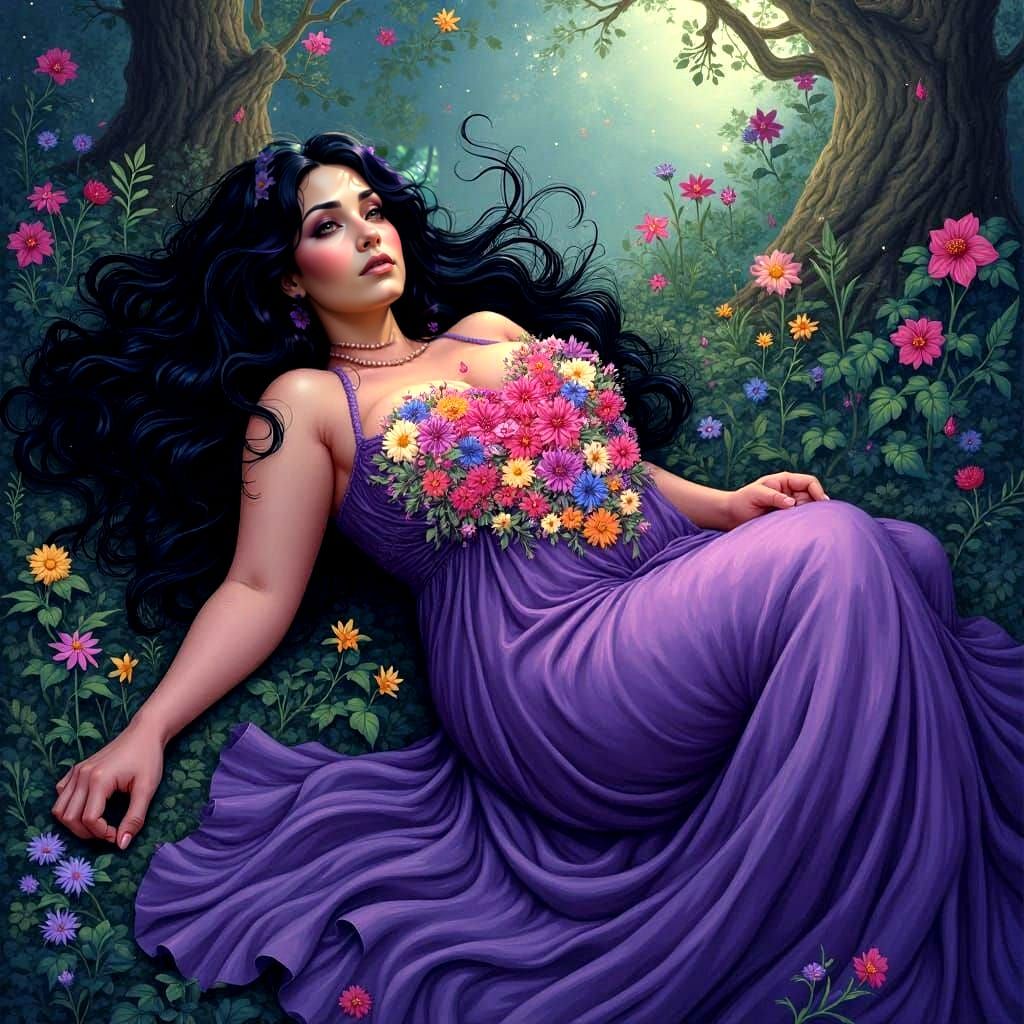 Enchanted Forest Woman in Art Nouveau Style