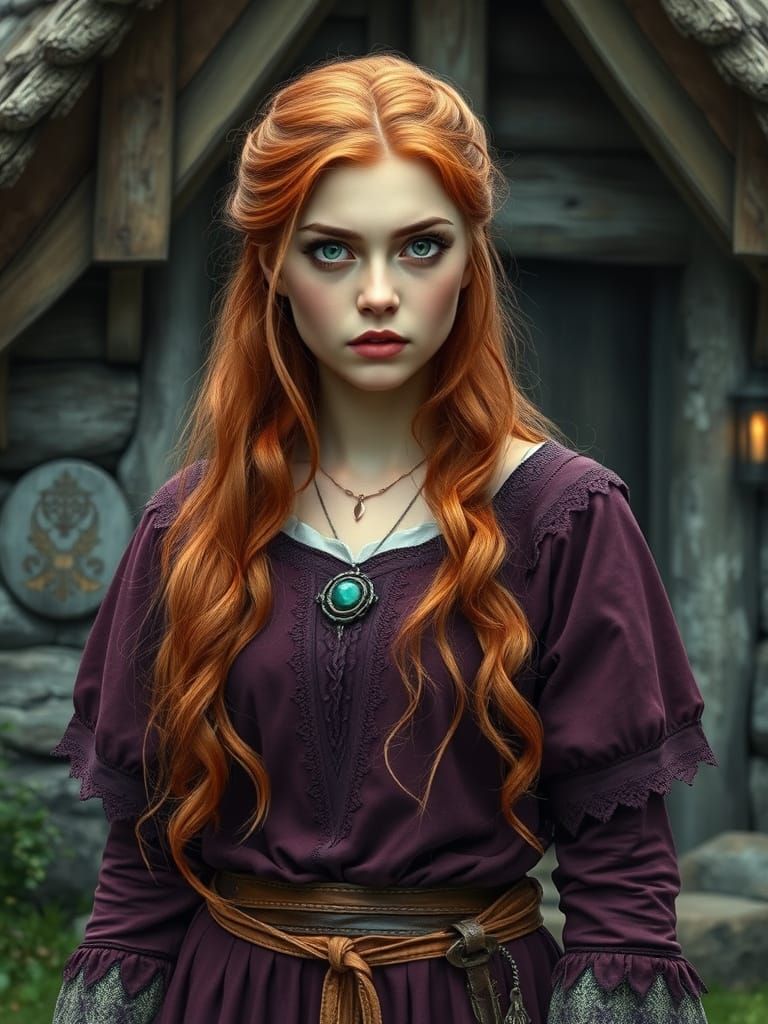 Viking Maiden Stands Vigilant in Ethereal Fantasy Landscape