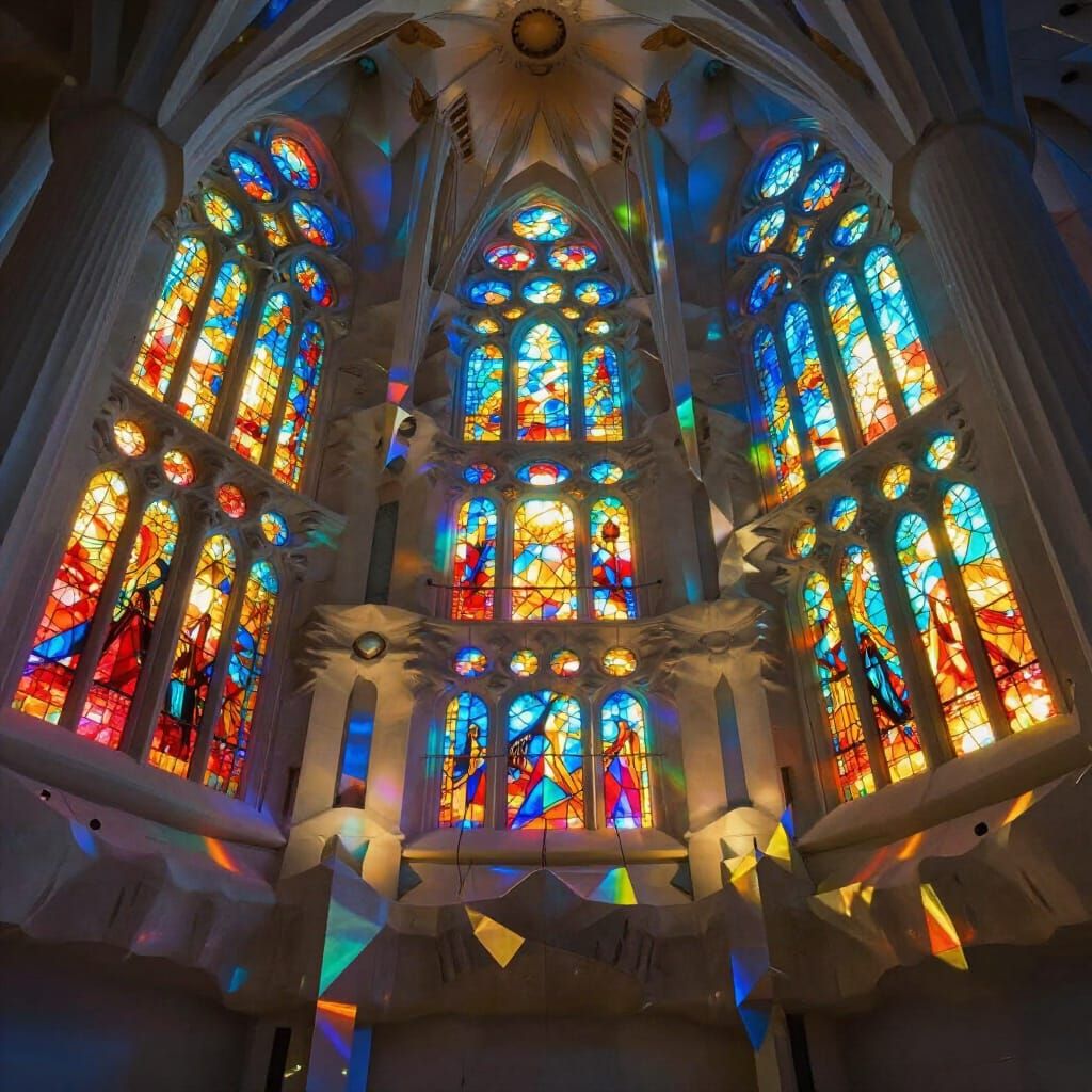 Surreal Prism Cathedral with Radiant Rainbow Light