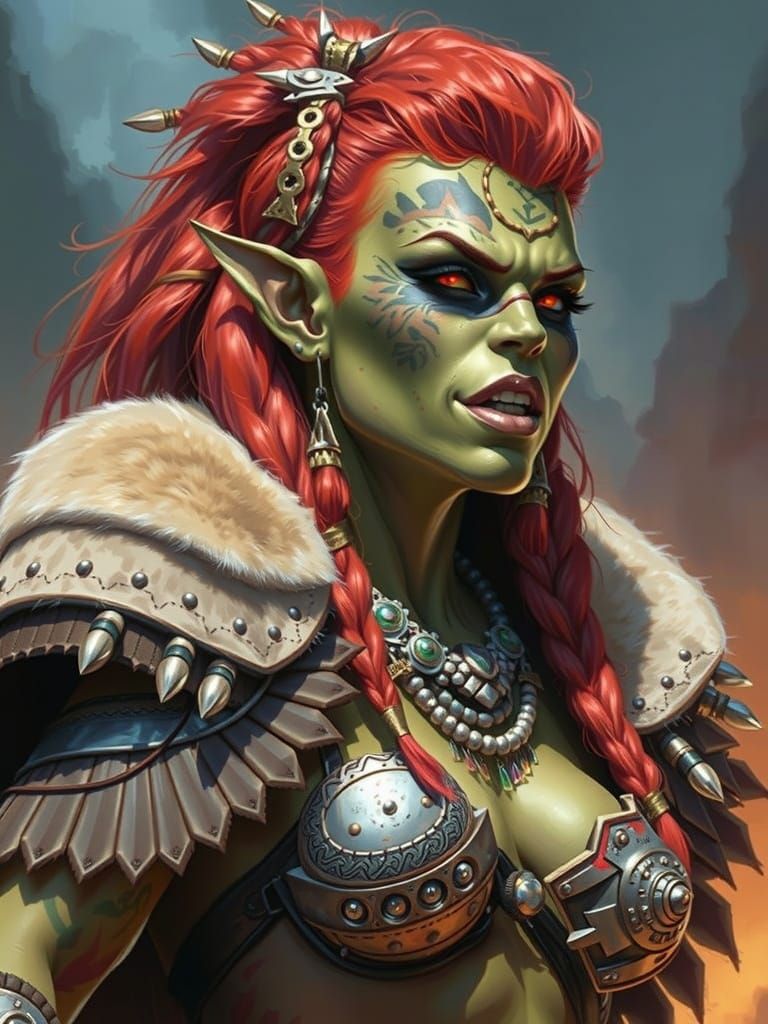 Orc Chieftain Portrait in Cyberpunk Style