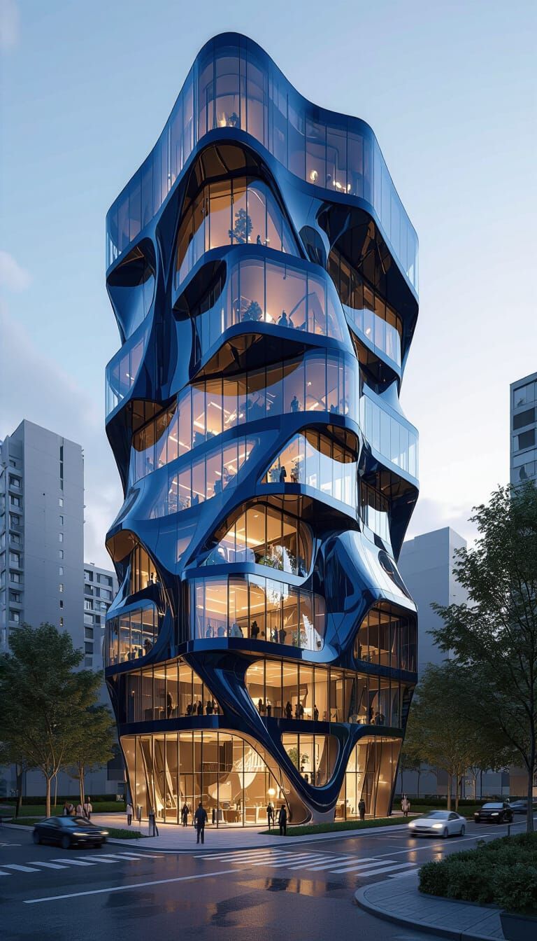 Futuristic Twisted High-Rise Building with Gardens