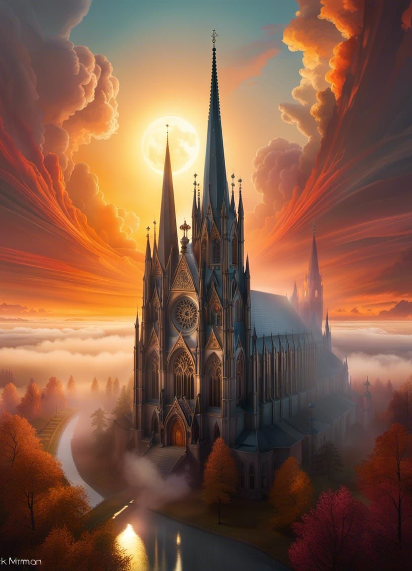 Gothic Cathedral in Sunlight: A Digital Masterpiece