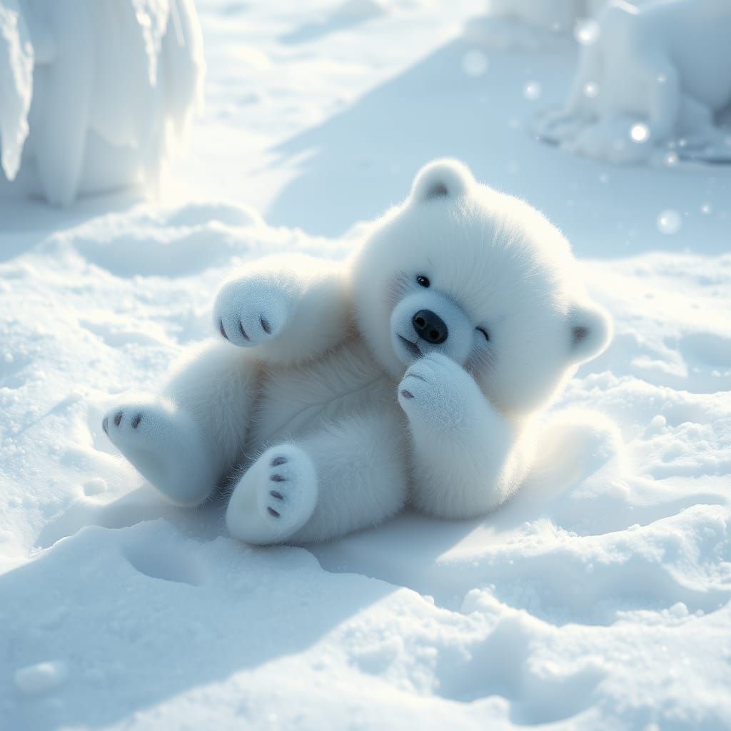 Adorable Baby Polar Bear in Snowy Wonderland