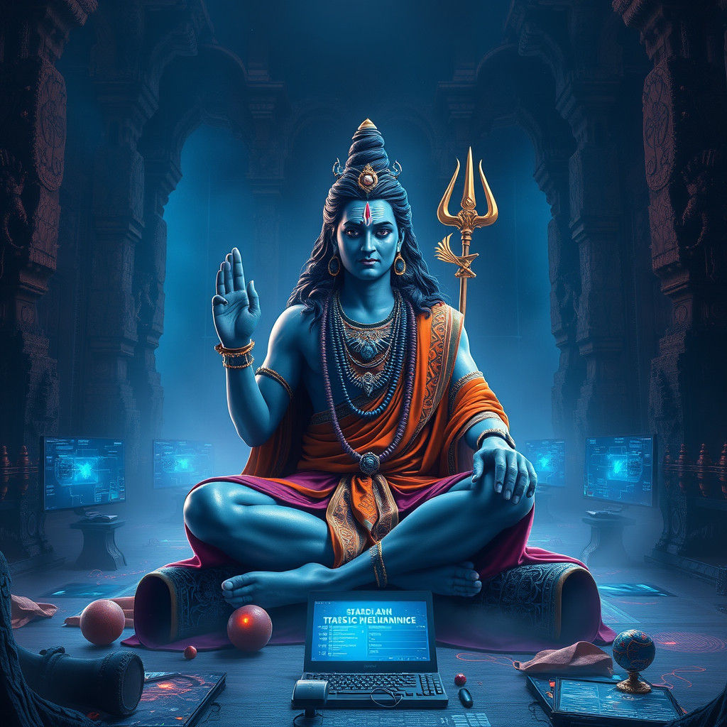 Lord Shiva as Data Scientist in Futuristic Temple
