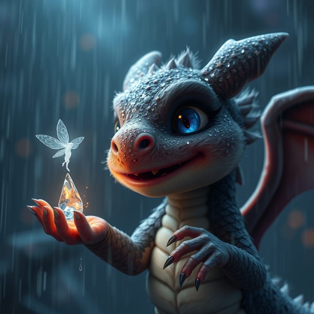 Whimsical Star Dragon and Fairy Portrait