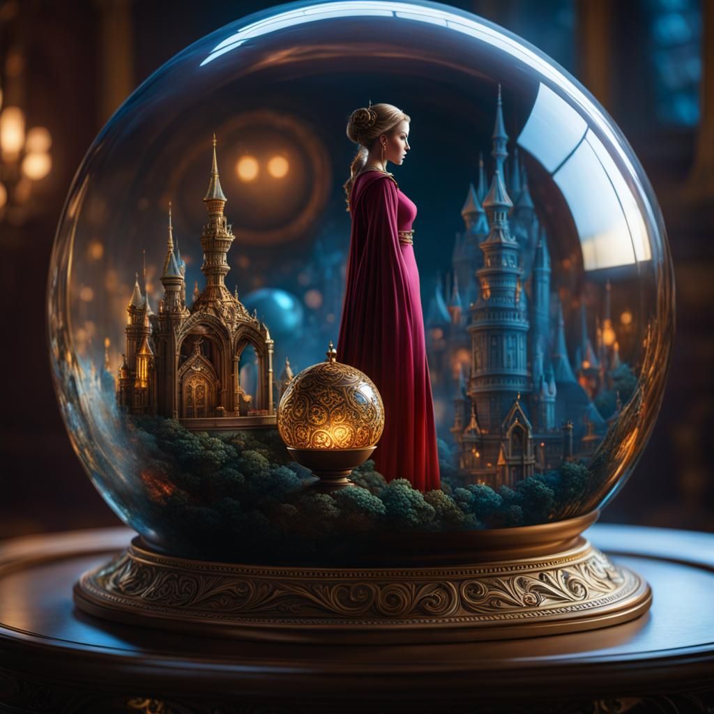 Woman Gazing into Glass Ball: Detailed Matte Painting
