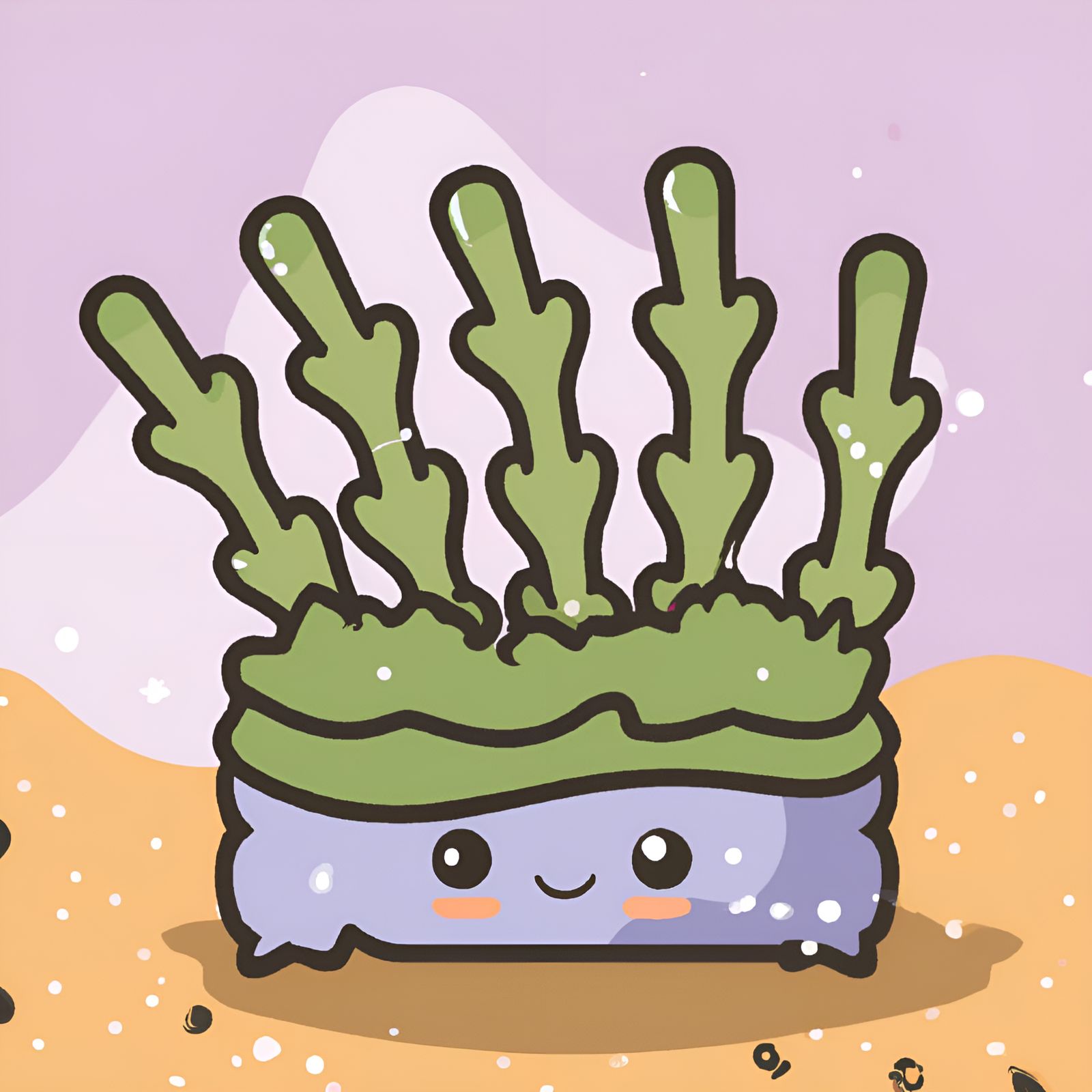 Cute Kawaii Pastel Seaweed On A Rock In A Fish Tank/Aquarium