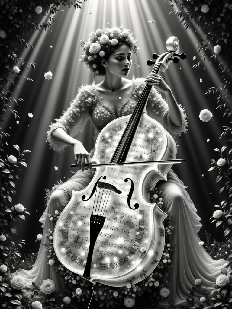 Surreal Muse of Roses and Ivy Plays Magical Cello