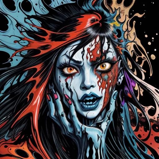 Ghostly Shadow Monster in Liquid Ink Style