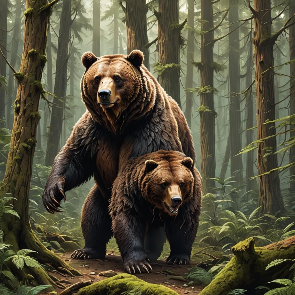 Cybernetic Bear Hunts in Ancient Forest
