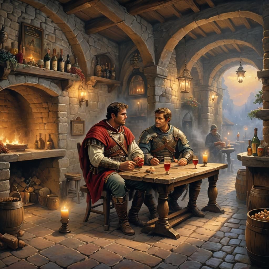 Roman Soldier in Tavern: Ethereal Fantasy Scene