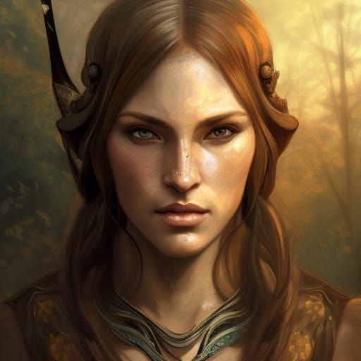 Wood Elf Archer in Earth Tones, Detailed Portrait