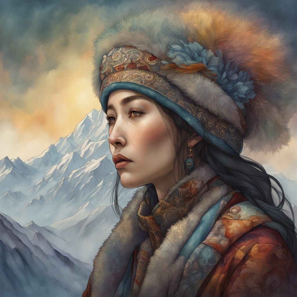 Ethereal Mongolian Beauty in Traditional Fur Regalia