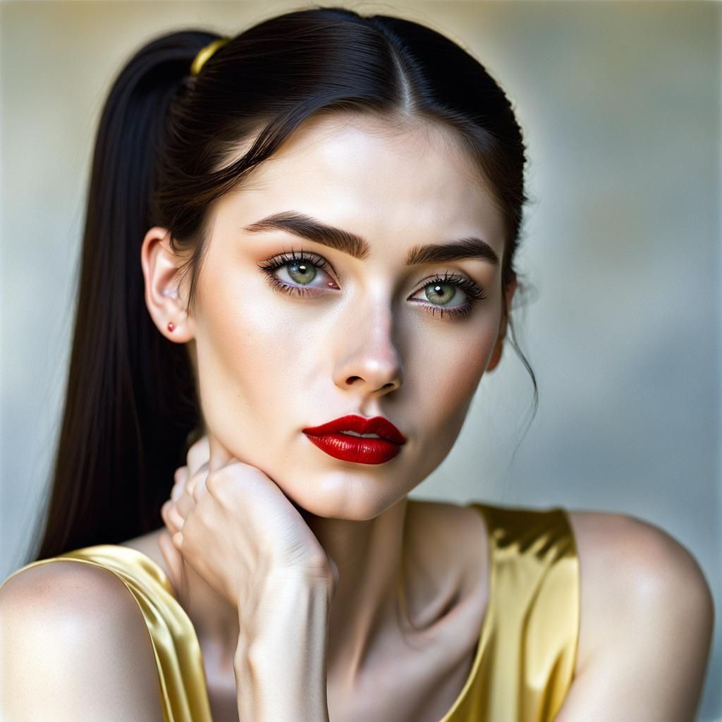 Portrait of a Girl with Long Hair and Hazel Eyes