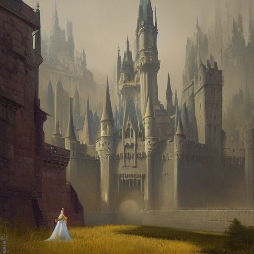 Sinister Princess in Castle, Oil Painting Style