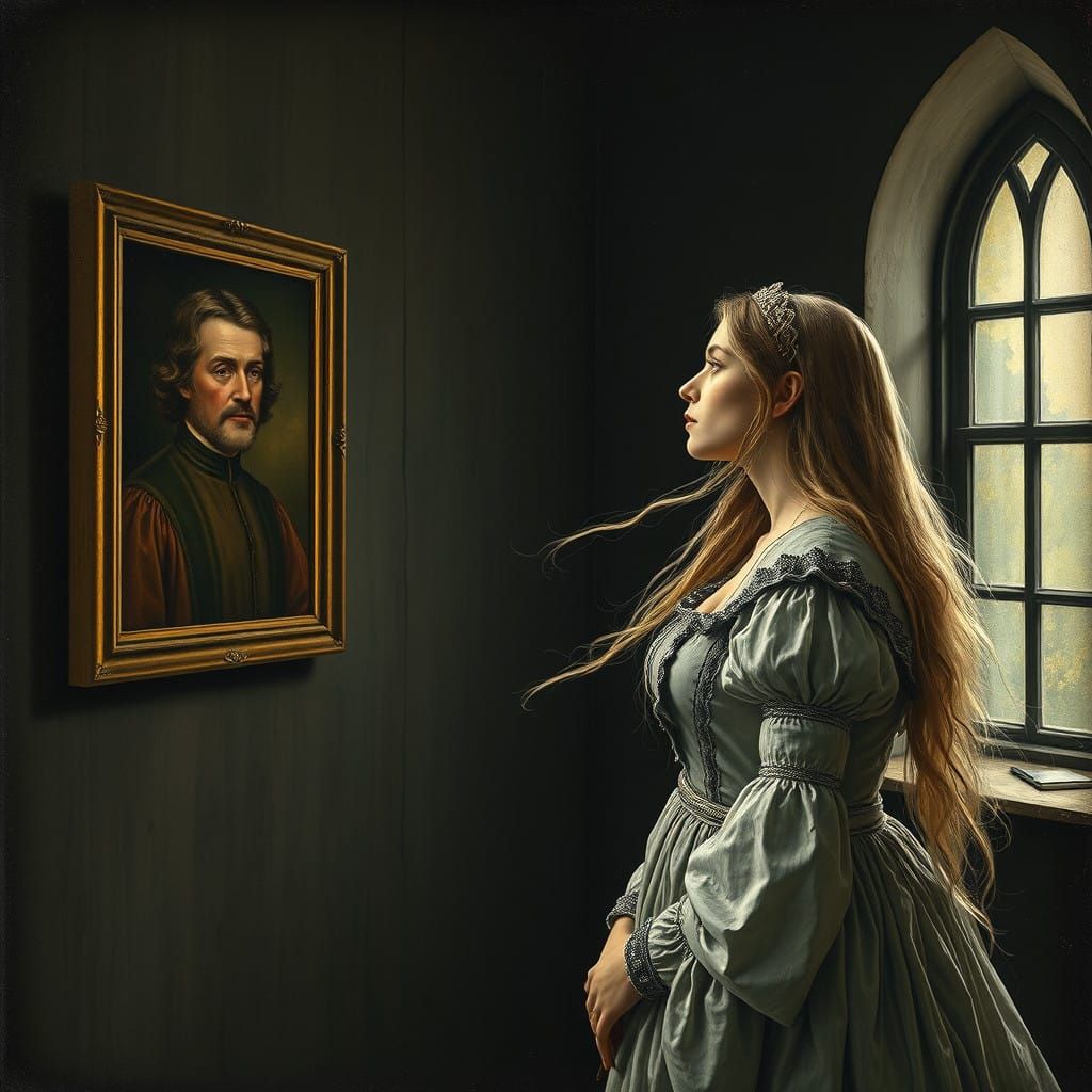 Medieval Lady's Lament in Darkened Chamber