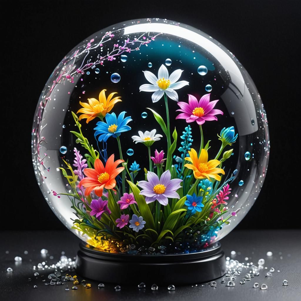 Glowworms and Flowers in Glass Sphere, Graffiti Art