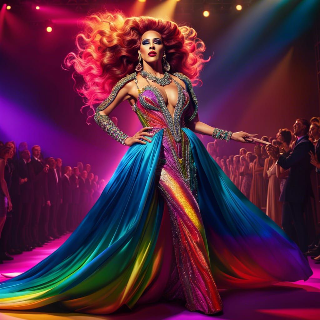 Drag Queen on Runway: Hyperrealistic Splash Art