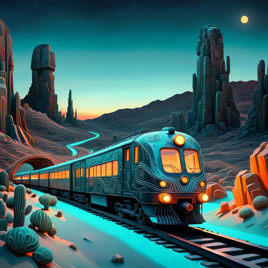 Futuristic Desert Train: Soapstone Carving in Art Nouveau St...