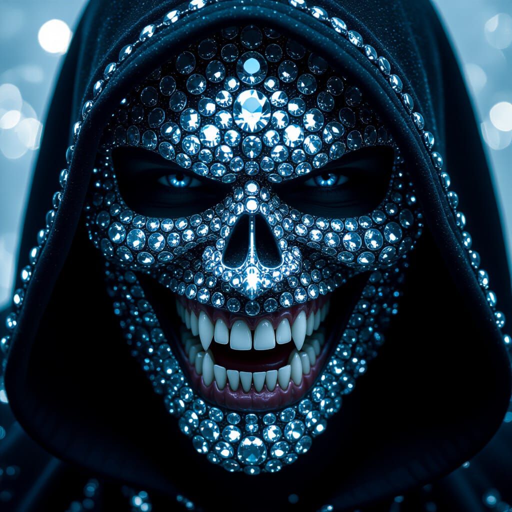 Evil Smirk Portrait with Sapphire Teeth