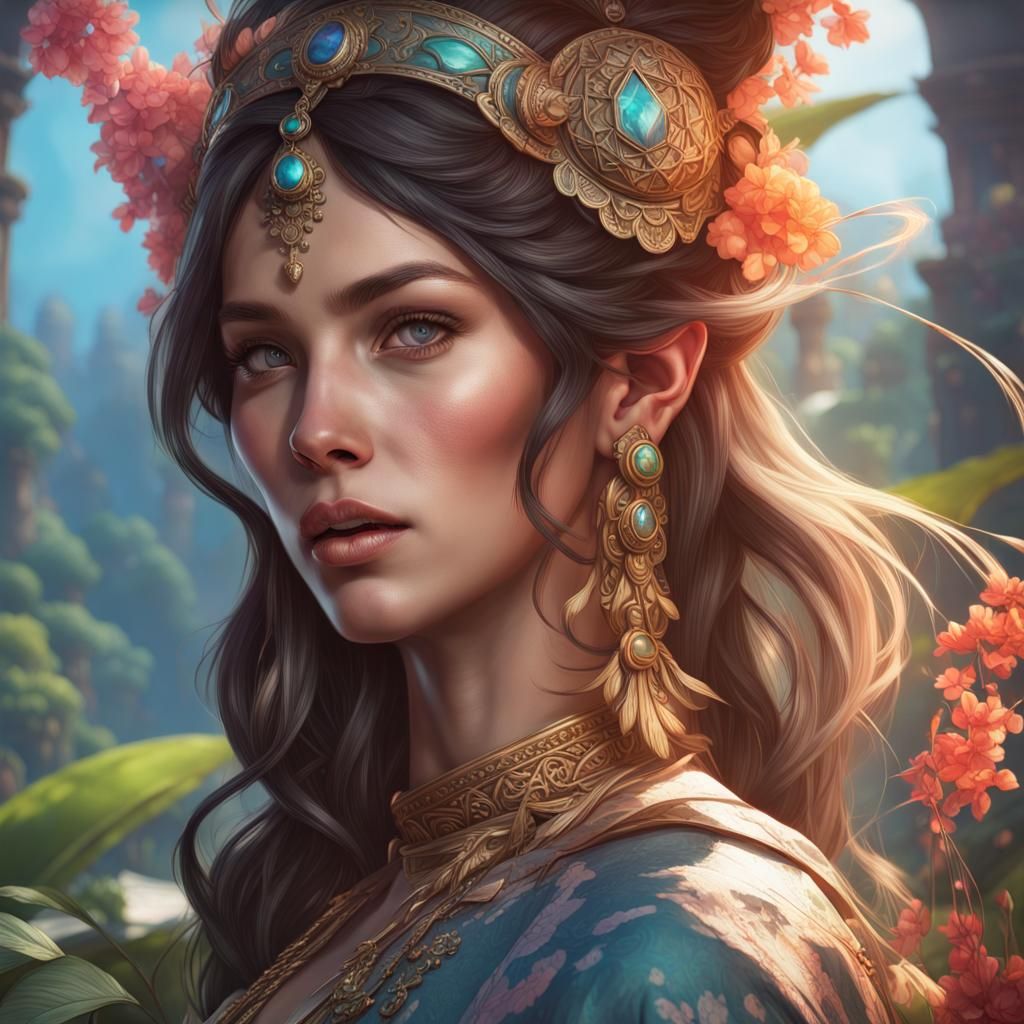 Enchanted Shangri-La Goddess Portrait in Art Nouveau Style