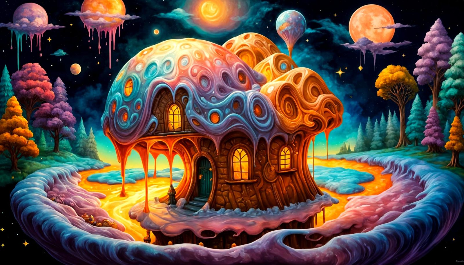 Surreal Melting Village in a Gelatin Landscape