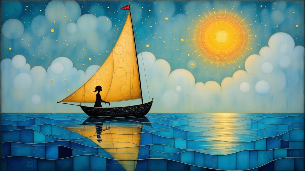 Woman on Lake in Surreal Style of Dali and Magritte