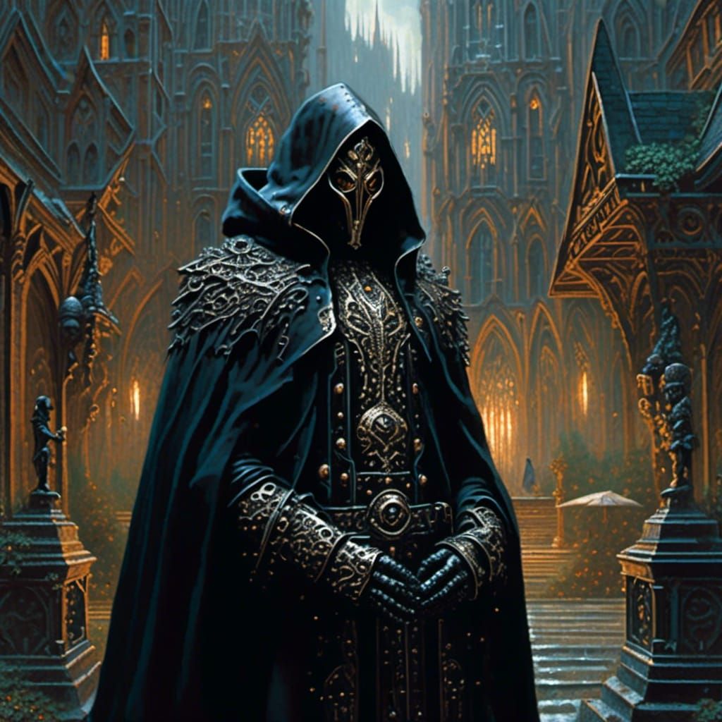 Man in Black Robe: Cyberpunk Gothic Art