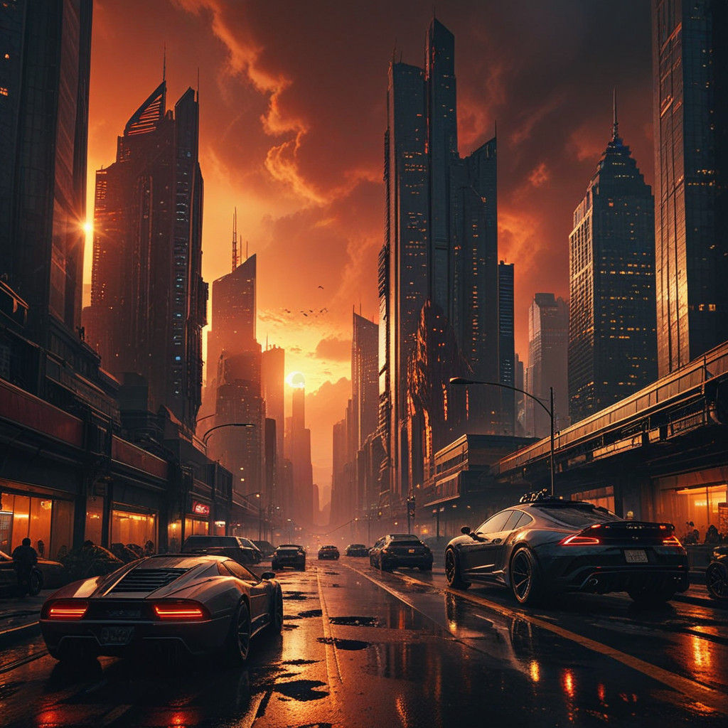 Epic Cyberpunk Metropolis at Golden Hour