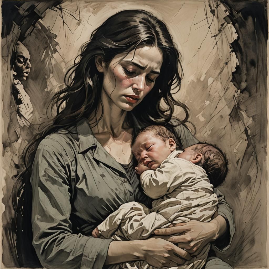 Distraught Mother and Wailing Infant Art