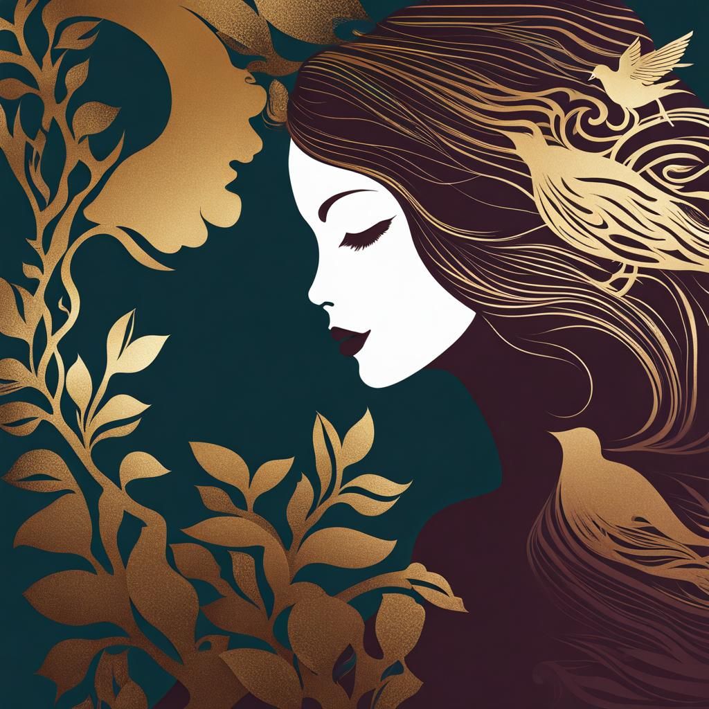 Foil Stamping Silhouette Art: Woman and Bird