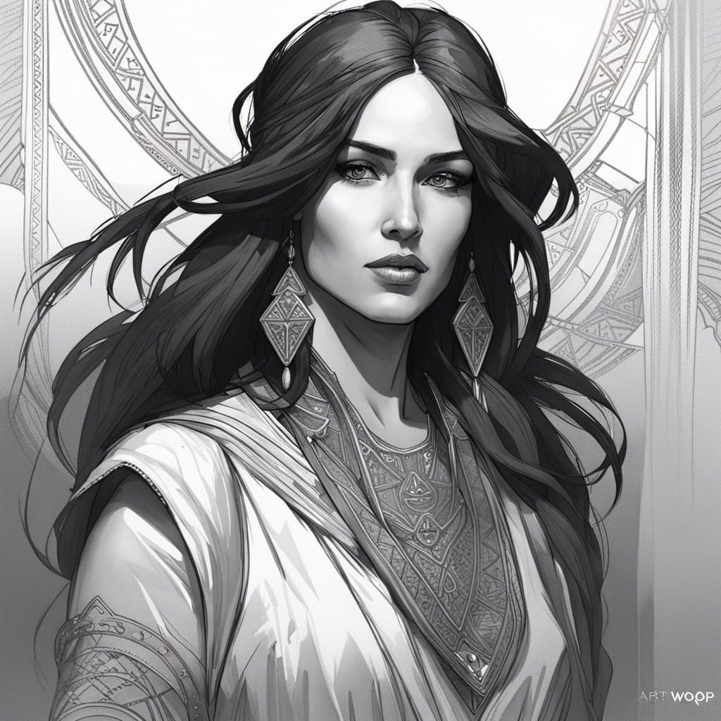 1920s Explorer Woman in Black and White Ink