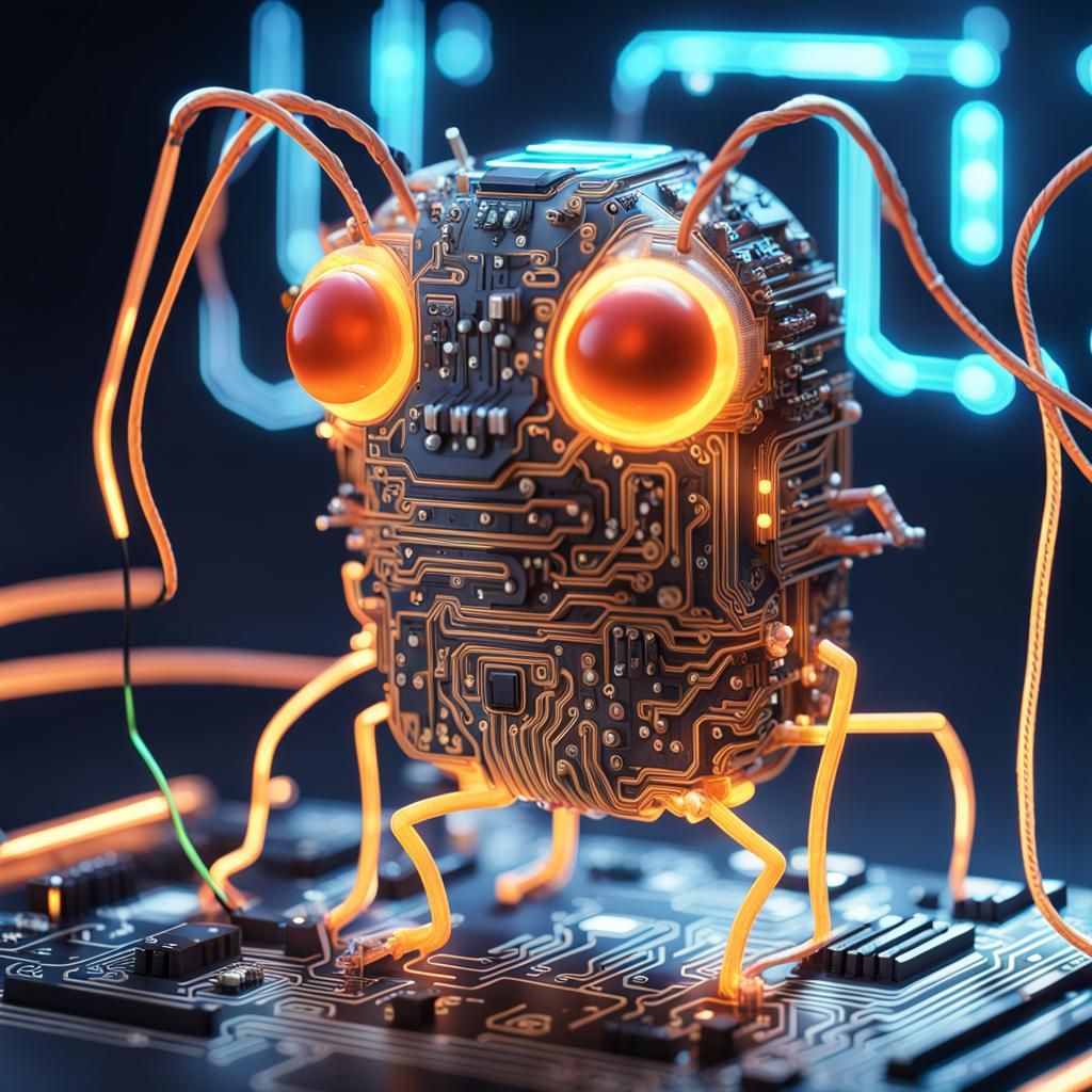 Adorable Glowing Circuit Bug on Computer Board