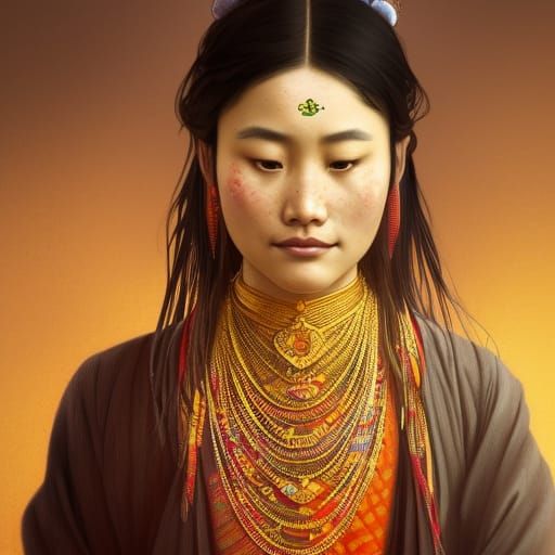 Bhutanese Woman Portrait in Traditional Dress