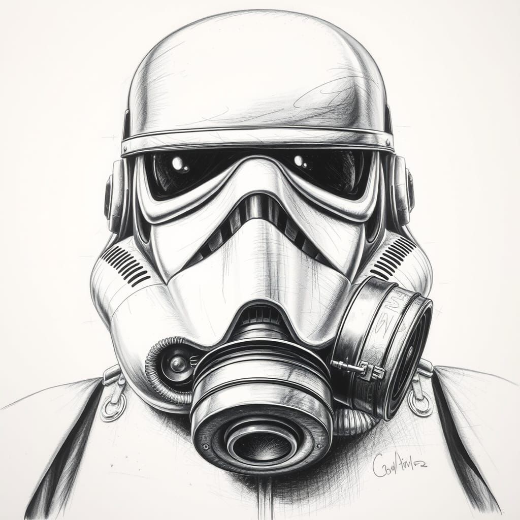 Stormtrooper Meets WW1 Gas Mask in Intricate Charcoal Drawin...